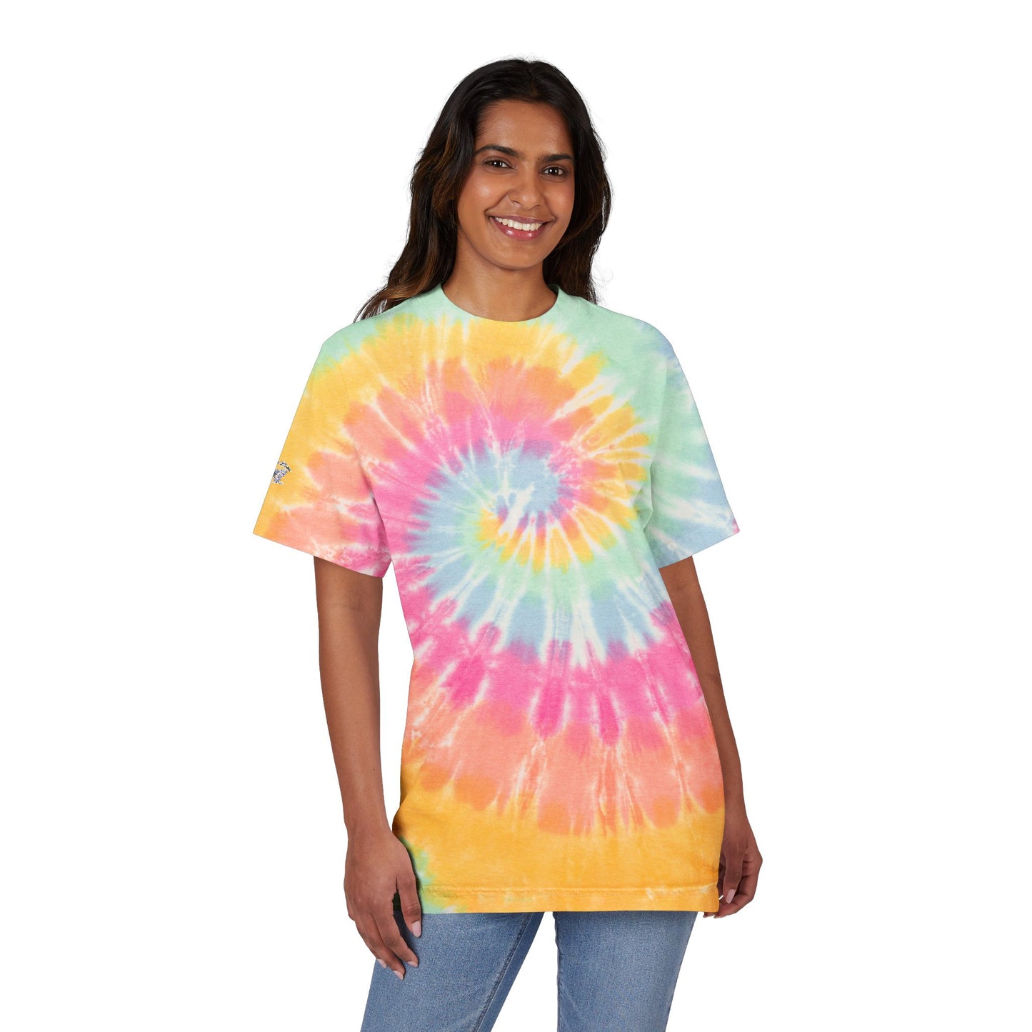 Tie-Dye Spiral Oversized T-Shirt — Embroidered Rainbow Swirl