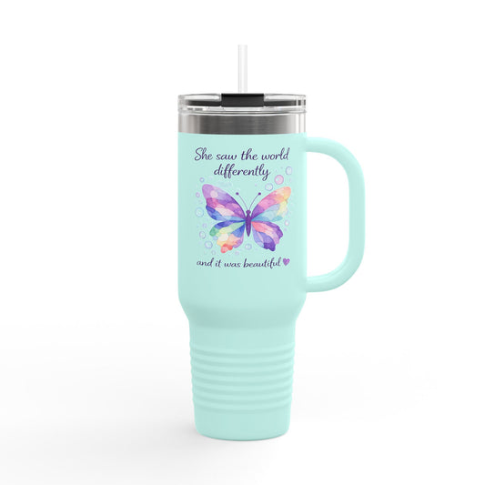40oz Insulated Travel Mug — Watercolor Butterfly