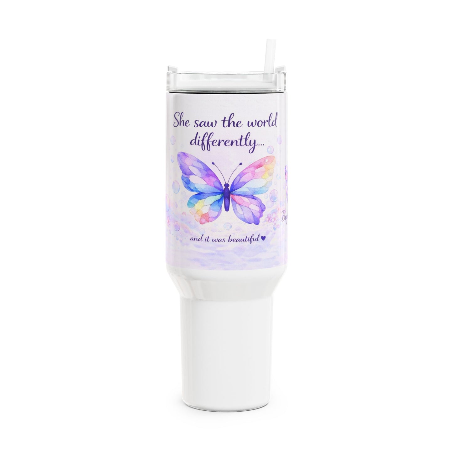 Baylee's Bloom Butterfly Tumbler - 40oz Insulated Travel Mug | Autism Awareness | Floral Butterfly Design