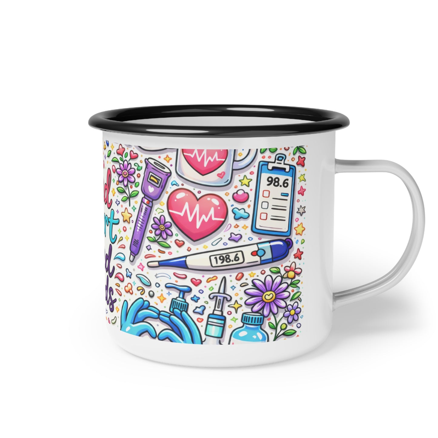 Kind Heart Tired Hands Enamel Camp Cup — Nurse & Healthcare Worker Gift