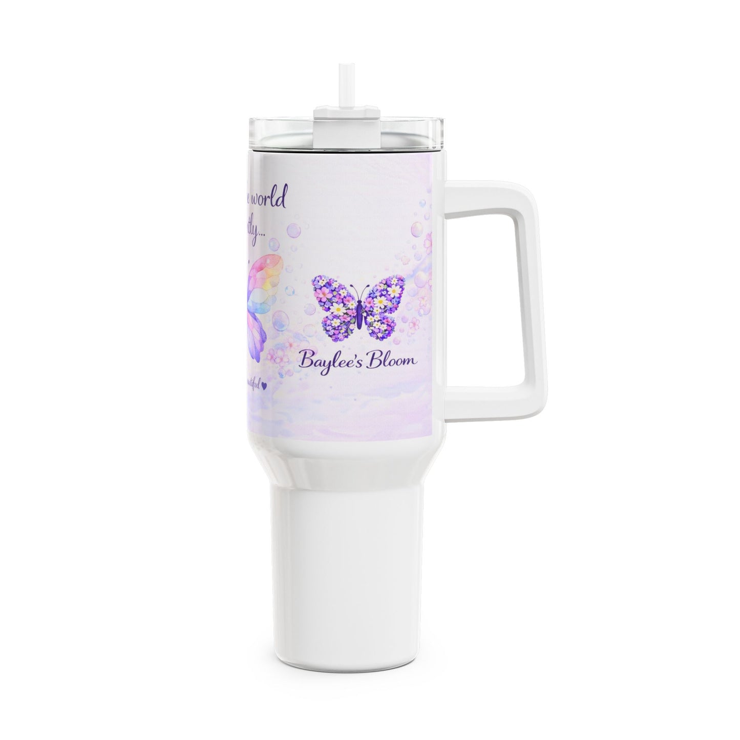 Baylee's Bloom Butterfly Tumbler - 40oz Insulated Travel Mug | Autism Awareness | Floral Butterfly Design