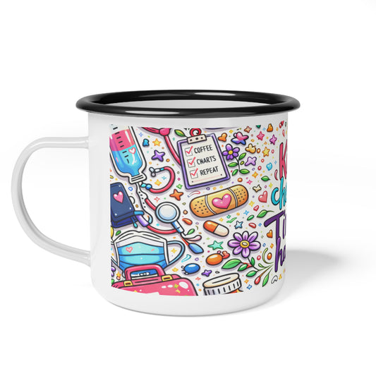Kind Heart Tired Hands Enamel Camp Cup — Nurse & Healthcare Worker Gift
