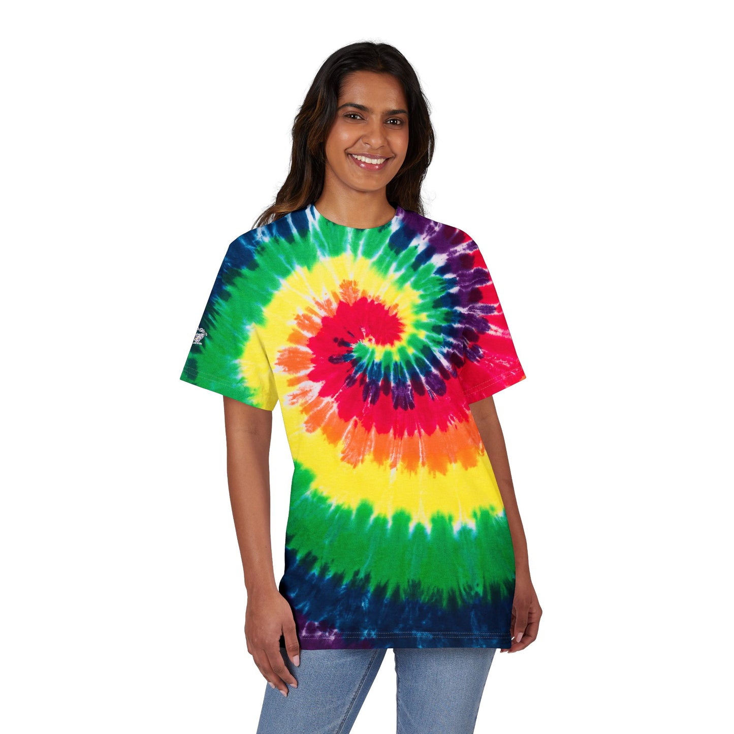 Tie-Dye Spiral Oversized T-Shirt — Embroidered Rainbow Swirl